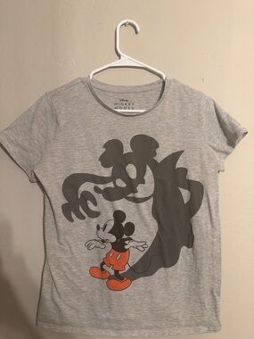 Disney Light Gray Mickey Graphic Tee with Orange Accents
